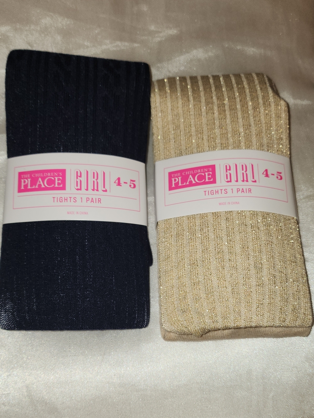 Nwt Sz 4-5 The Children's Place Ribbed Tights - Navy and Gold